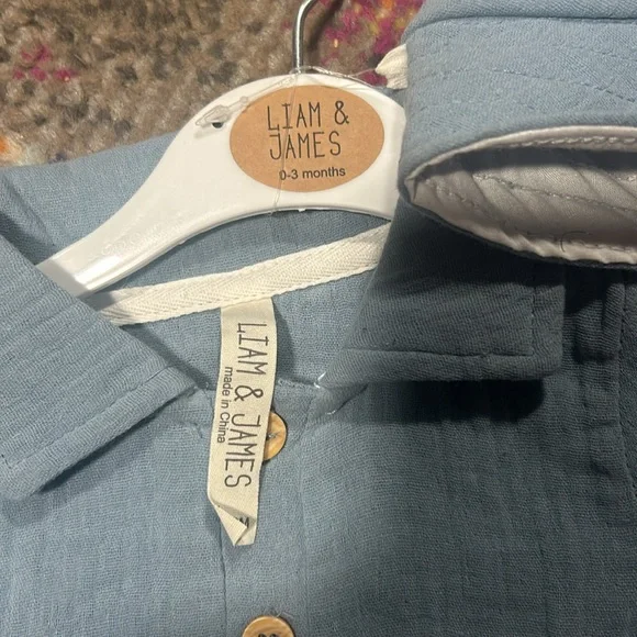 Light Blue Baby boy Romper with Hat - Picture 2 of 4